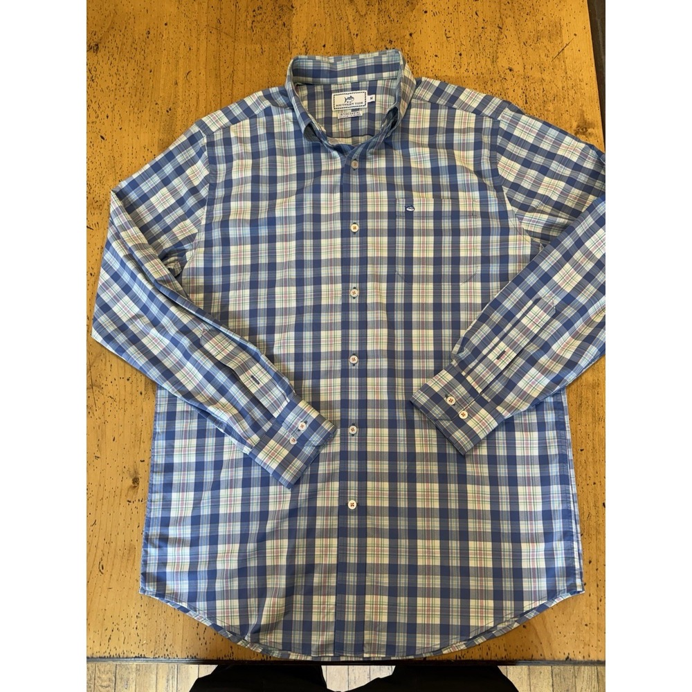 Southern Tide Intercoastal Men's Medium  Long Sleeve Button Down Blue Plaid
